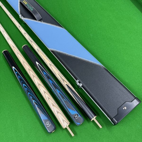 Cuephoria 3/4 Pool Cue, Break Cue & Aluminium Black Blue Case Set – 8.5mm Tip